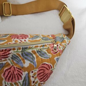 Sac Banane coton indien matelassé jaune moutarde et rose