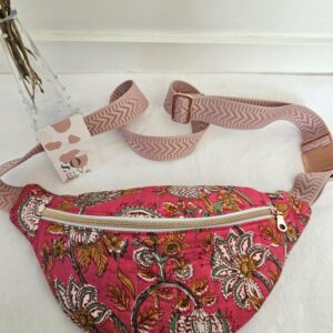 Sac Banane coton indien matelassé rose et vert