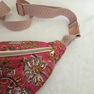 Sac Banane coton indien matelassé rose et vert