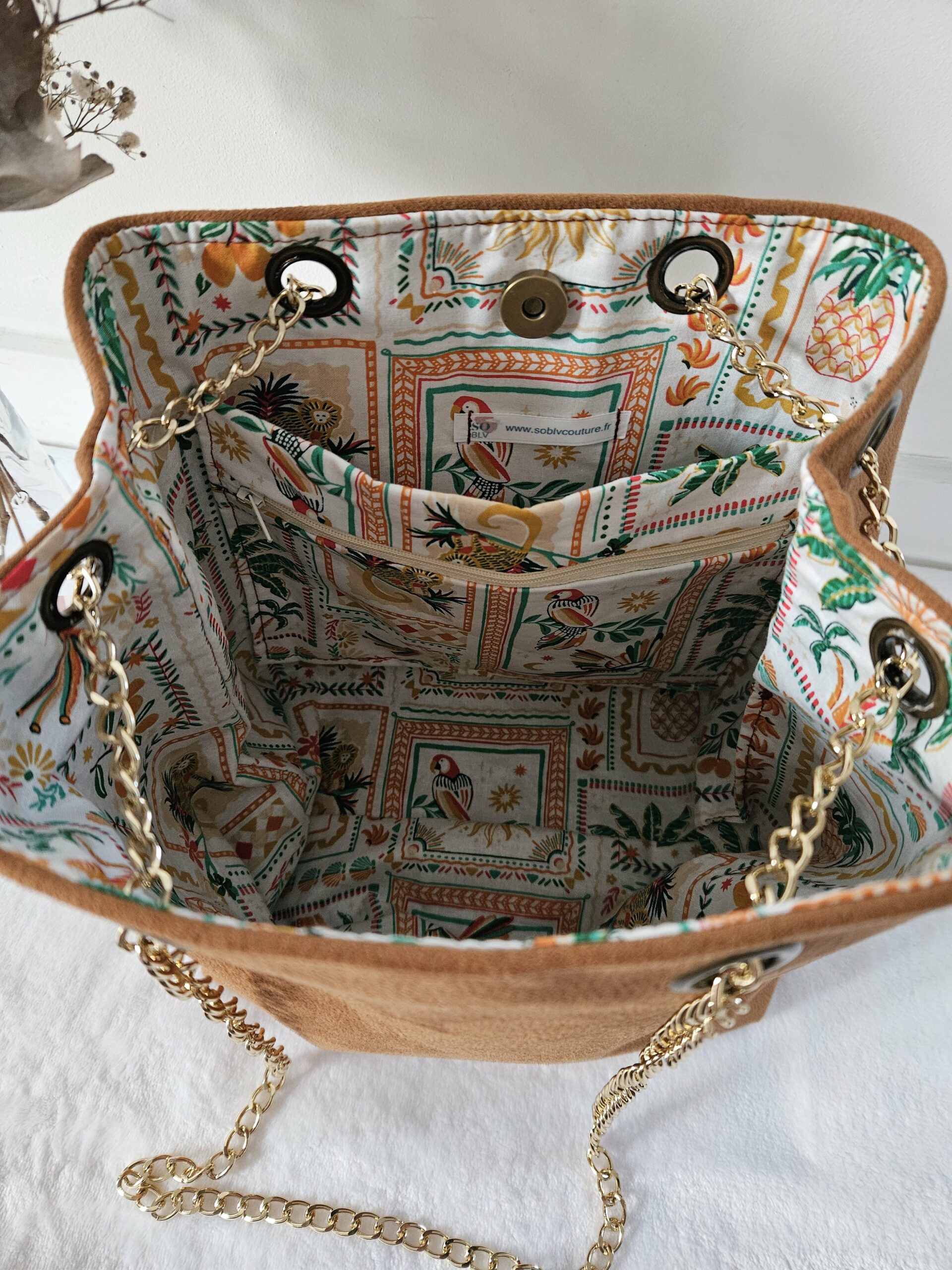 Sac Nomad simili-cuir touché daim camel intérieur coton – Image 3