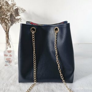Sac Nomad simili-cuir bleu marine doublé coton japonisant