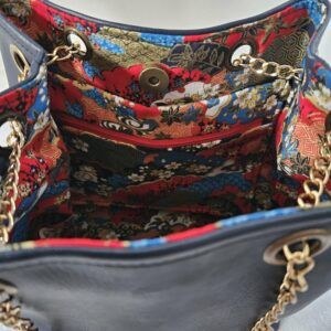 Sac Nomad simili-cuir bleu marine doublé coton japonisant