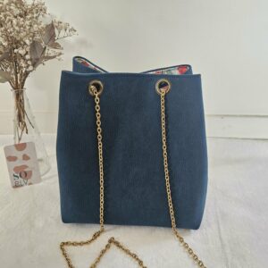 Sac Nomad simili-cuir bleu touché daim doublé coton