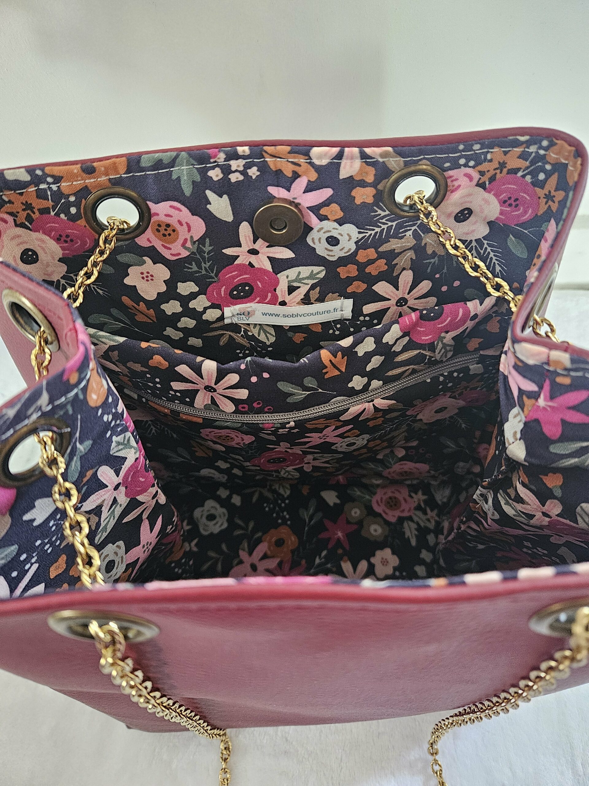 Sac Nomad simili-cuir bordeaux doublé coton – Image 2