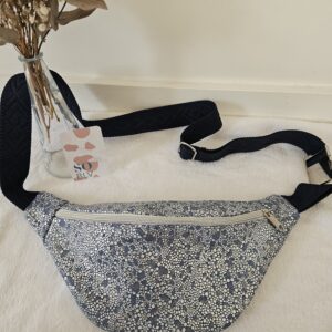 Sac Banane en CUIR de chèvre bleu argenté et doublé coton