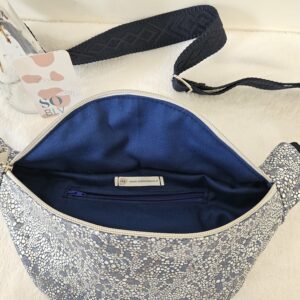 Sac Banane en CUIR de chèvre bleu argenté et doublé coton