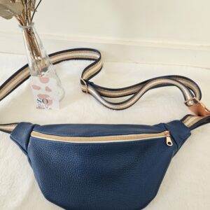 Sac Banane en CUIR de chèvre bleu et doublé coton indien