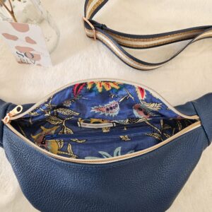 Sac Banane en CUIR de chèvre bleu et doublé coton indien