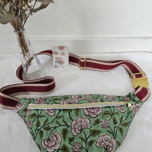 Sac Banane coton indien matelassé vert et rouge
