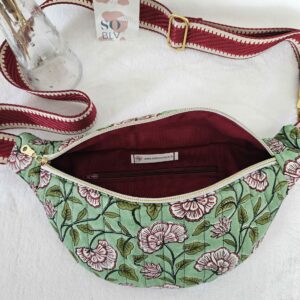 Sac Banane coton indien matelassé vert et rouge