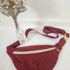 Sac Banane velours côtelé bordeaux intérieur coton imprimé fleuri