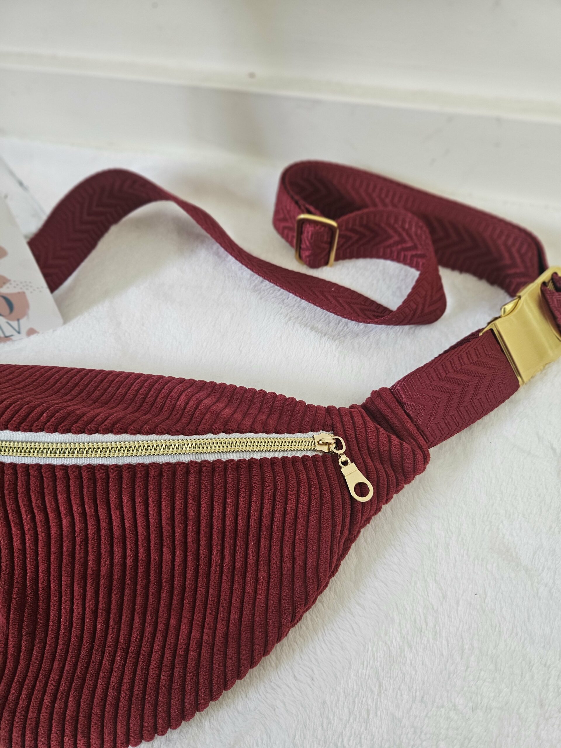 Sac Banane velours côtelé bordeaux intérieur coton imprimé fleuri – Image 3
