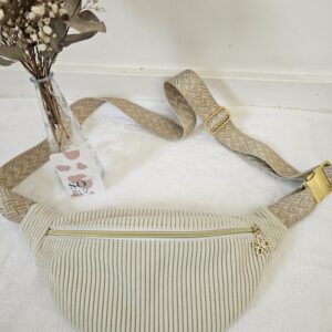 Sac Banane velours côtelé beige intérieur coton imprimé fleuri bleu, rose, vert