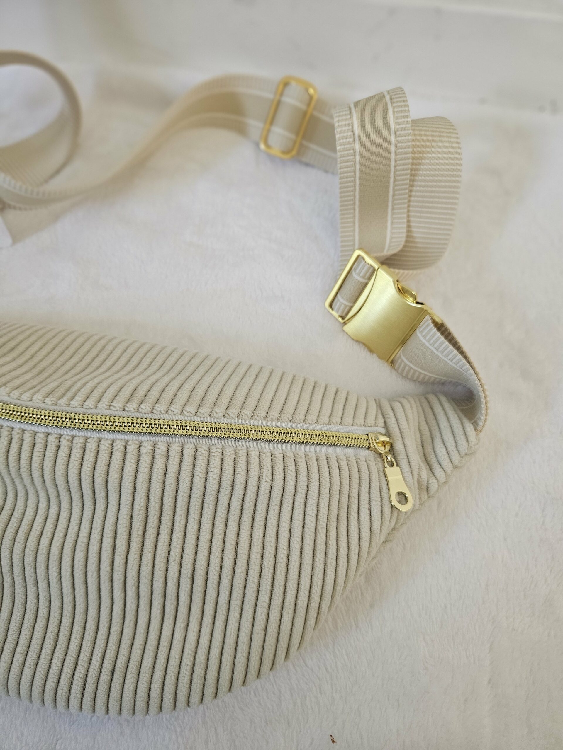 Sac Banane velours côtelé beige intérieur coton imprimé fleuri fond écru – Image 2