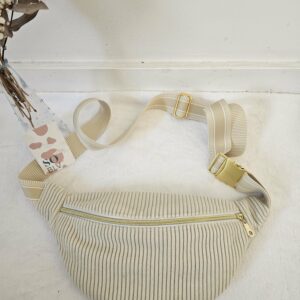 Sac Banane velours côtelé beige intérieur coton imprimé fleuri fond écru