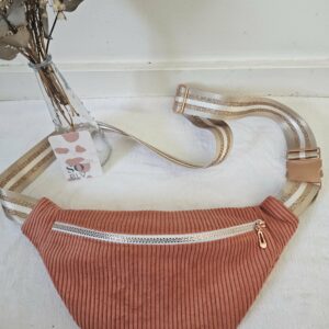 Sac Banane velours côtelé corail intérieur coton imprimé fleuri