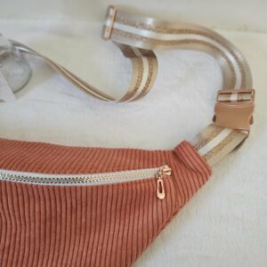 Sac Banane velours côtelé corail intérieur coton imprimé fleuri