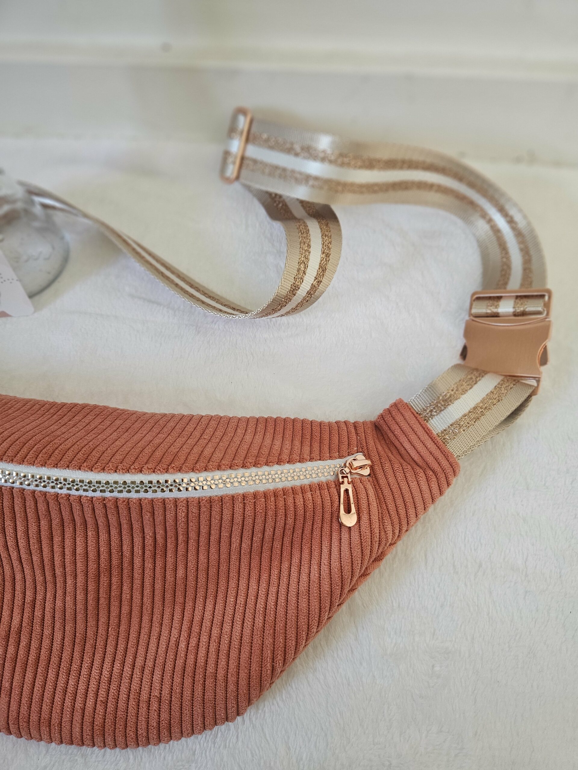 Sac Banane velours côtelé corail intérieur coton imprimé fleuri – Image 2