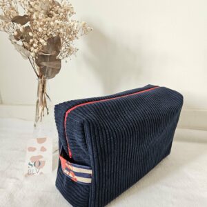 Trousse de toilette velours côtelé marine intérieur coton enduit homards