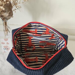 Trousse de toilette velours côtelé marine intérieur coton enduit homards