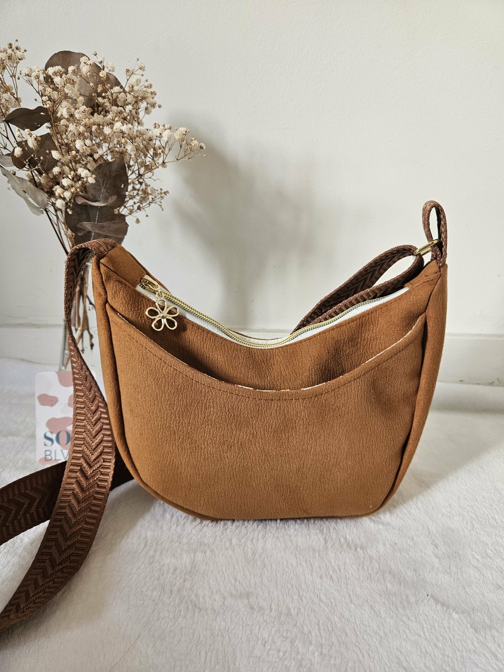 Sac Diane en simili-cuir camel touché daim intérieur coton