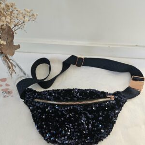 Sac Banane à sequins marines intérieur coton indien marine et noir