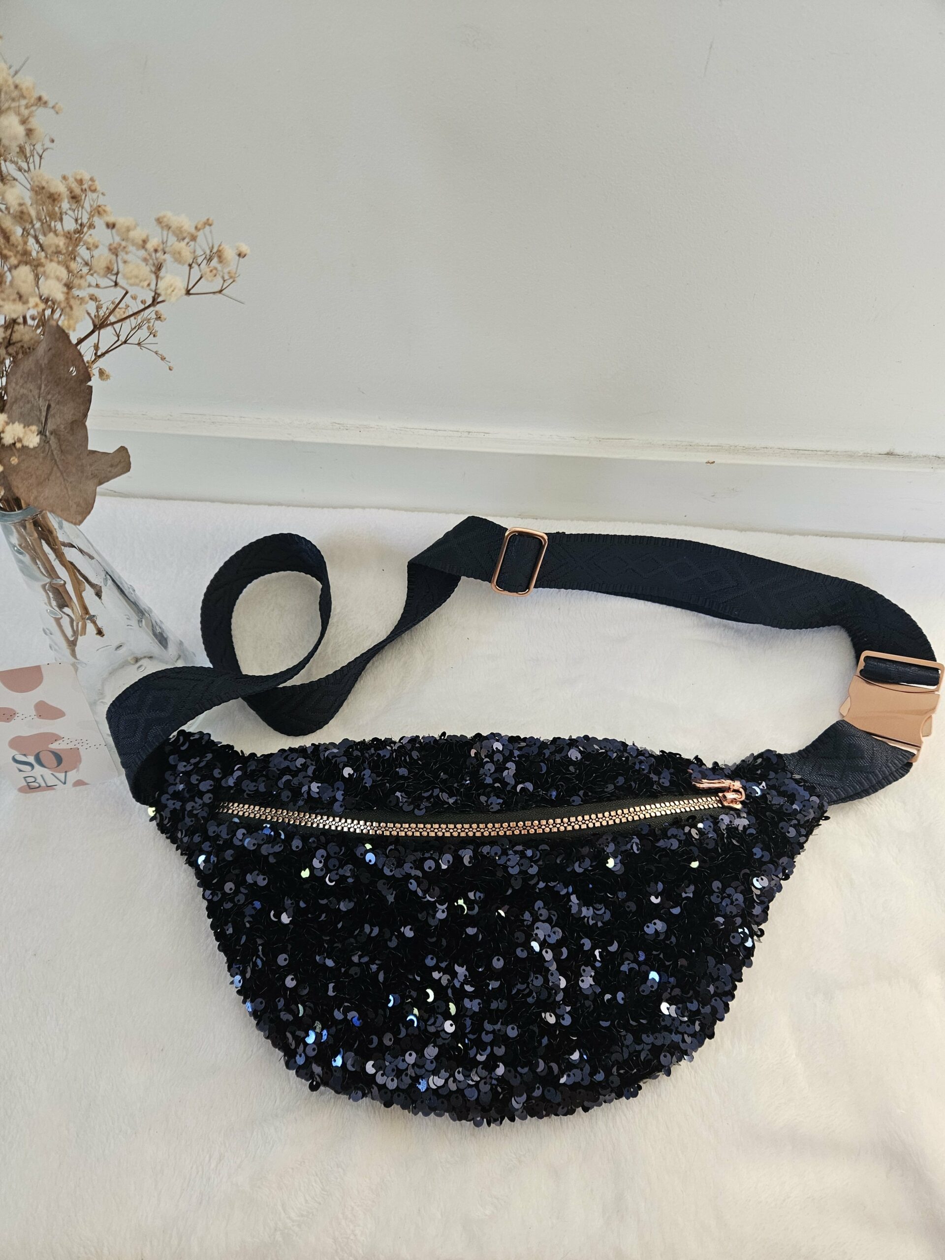 Sac Banane à sequins marines intérieur coton indien marine et noir