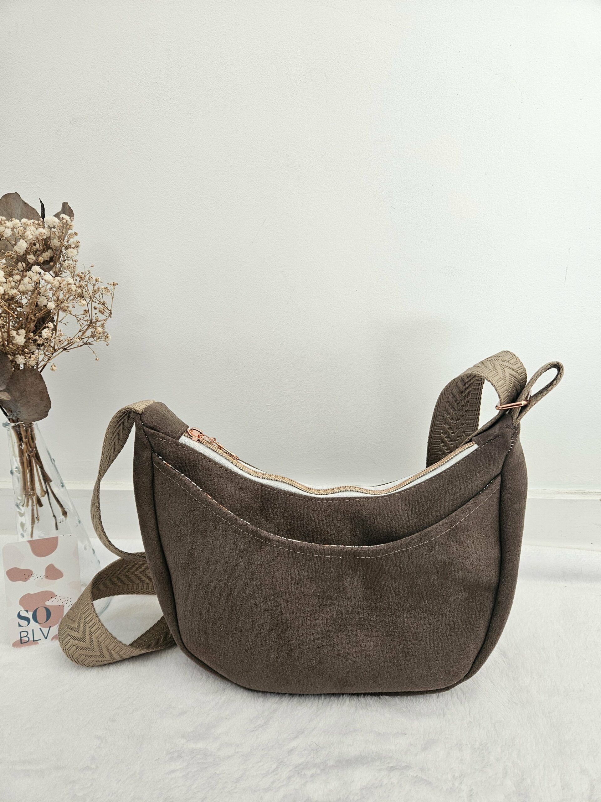 Sac Diane en simili-cuir taupe touché daim intérieur coton