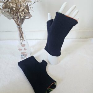 Mitaines en maille bleues marines réversibles