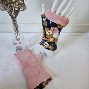 Mitaines réversibles en maille sweat fleurie