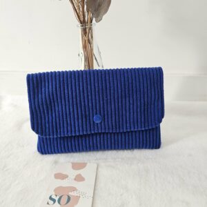 Porte-monnaie velours côtelé bleu roi (grand format) / intérieur coton fleuri