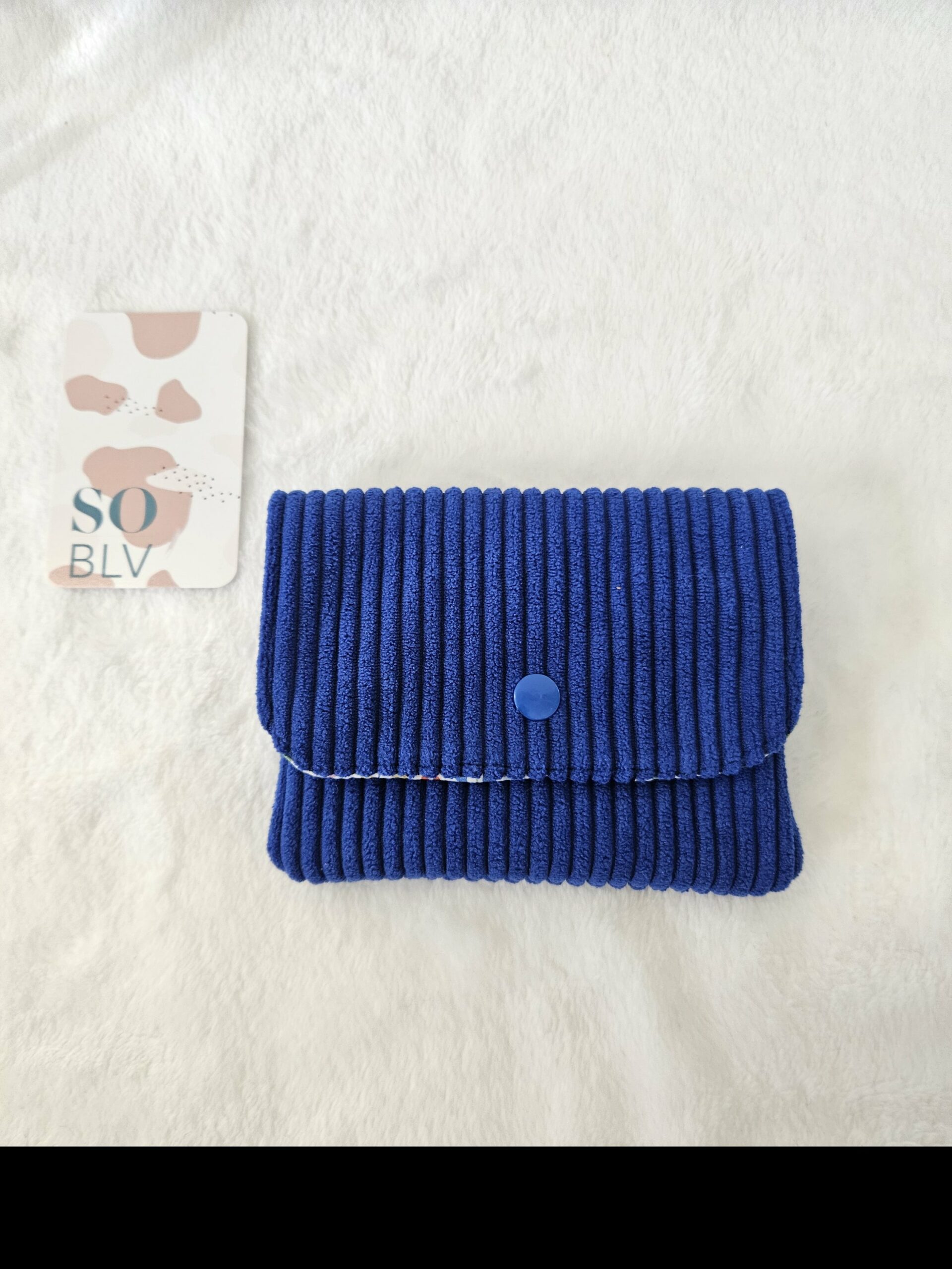 Porte-monnaie velours côtelé bleu roi (petit format) / intérieur coton fleuri – Image 3