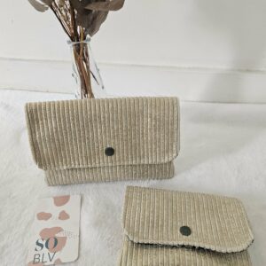 Porte-monnaie velours côtelé beige doré (petit format) / intérieur coton fleuri