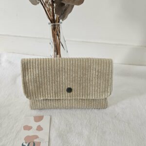 Porte-monnaie velours côtelé beige doré (grand format) / intérieur coton fleuri