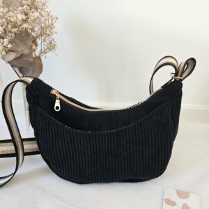 Sac Diane en velours côtelé noir intérieur coton wax