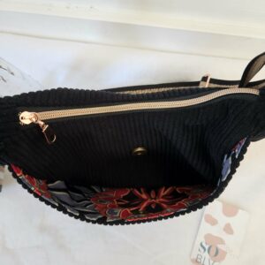 Sac Diane en velours côtelé noir intérieur coton wax