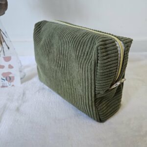 Trousse de toilette velours côtelé kaki intérieur coton enduit fleuri
