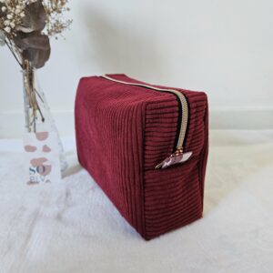 Trousse de toilette velours côtelé bordeaux intérieur coton enduit carreaux