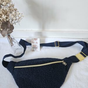 Sac Banane velours côtelé bleu bouclette intérieur coton imprimé fleuri
