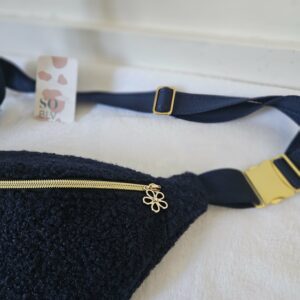 Sac Banane velours côtelé bleu bouclette intérieur coton imprimé fleuri