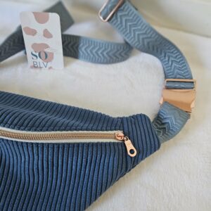 Sac Banane velours côtelé bleu jean intérieur coton imprimé fleuri