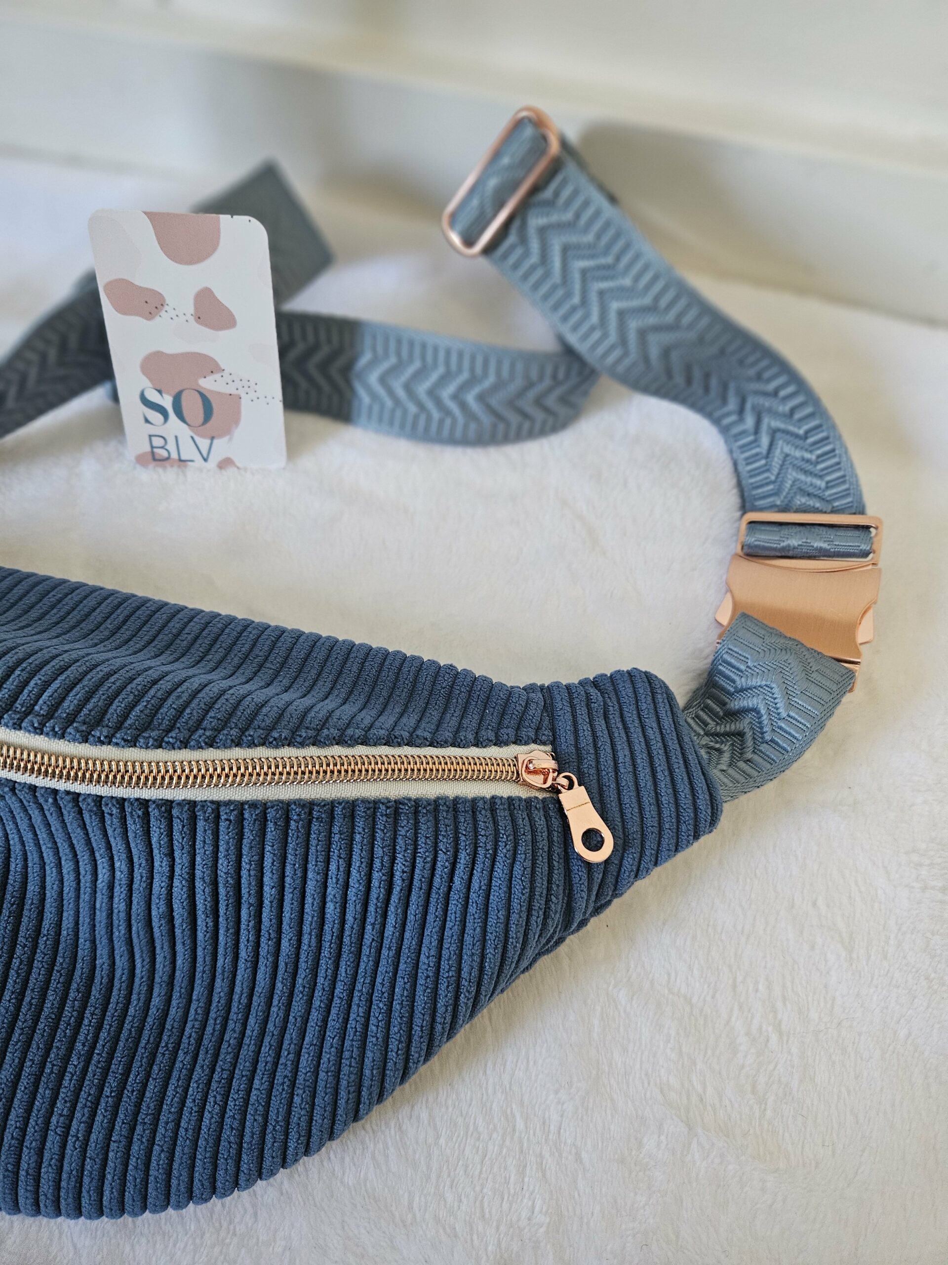 Sac Banane velours côtelé bleu jean intérieur coton imprimé fleuri – Image 2