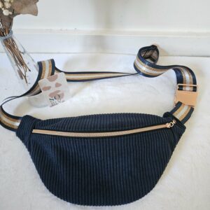 Sac Banane velours côtelé marine intérieur coton imprimé fleuri