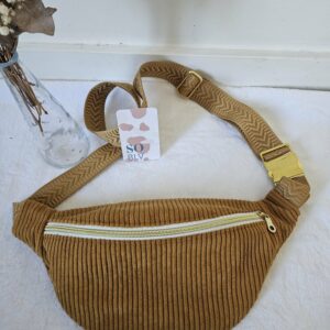 Sac Banane velours côtelé moutarde intérieur coton imprimé fleuri