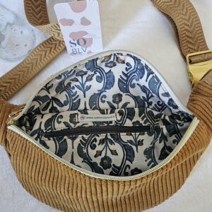 Sac Banane velours côtelé moutarde intérieur coton imprimé fleuri