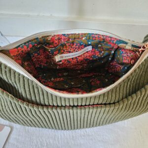 Sac Diane en velours côtelé kaki intérieur coton fleuri