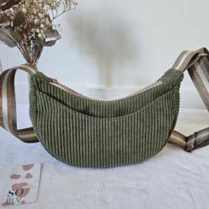 Sac Diane en velours côtelé kaki intérieur coton fleuri