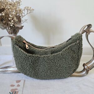 Sac Diane en Teddy peluche kaki intérieur coton fleuri