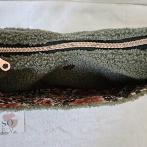 Sac Diane en Teddy peluche kaki intérieur coton fleuri