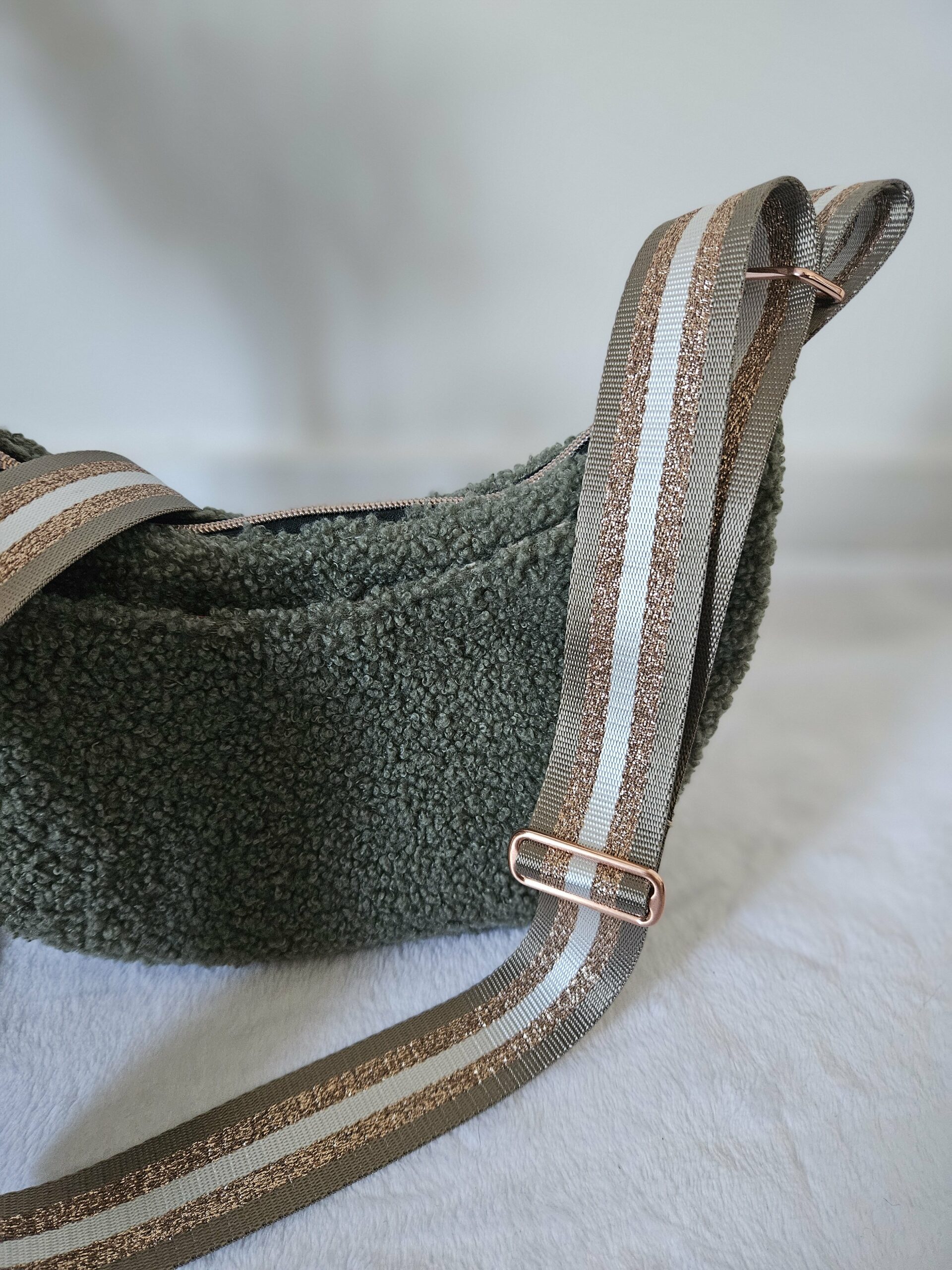 Sac Diane en Teddy peluche kaki intérieur coton fleuri – Image 4